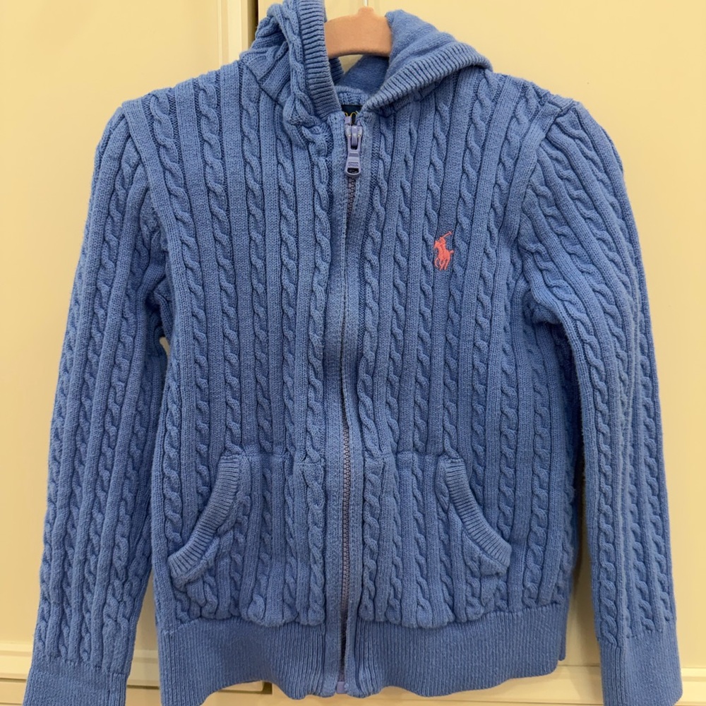 Ralph Lauren Kids Blue Cable Knit Zip-Up Hoodie